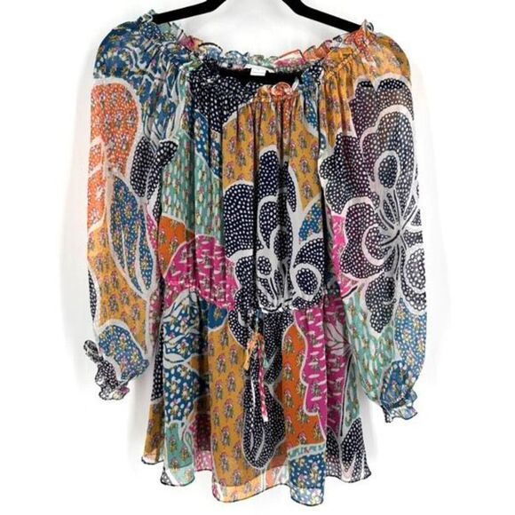 Diane Von Furstenberg Womens Silk Camila Off The Shoulder Top Multi-Color Size 4 - Picture 2 of 11